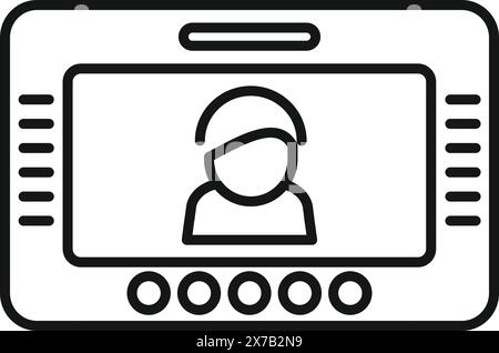 Outline vector icon depicting a person in a video call, suitable for web and technology themes Stock Vector
