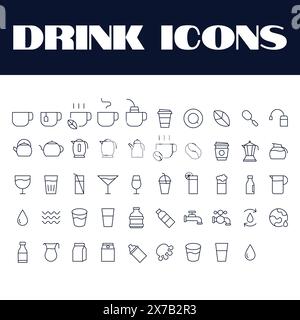 Drink icons set. line drinks icon vector illustration. Beverage coffee tea drinks illustration Stock Vector