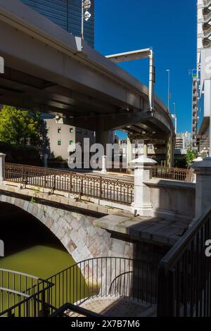 Ancient Tokiwa Bridge over the Nihonbashi River in central Tokyo, built in 1877 during the early Meiji Era Stock Photo