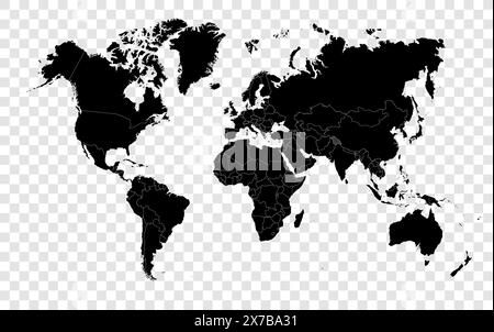Hi Detail Black Vector Political World Map illustration Stock Photo - Alamy