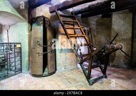 Torture coffin at Daliborka Tower, formerly a 15th century medieval ...