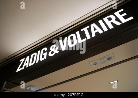 HONG KONG, CHINA - DECEMBER 05, 2023: Zadig and Voltaire sign as seen over a store entrance in Harbour City. Harbour City is a shopping centre in Tsim Stock Photo