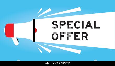 Color megaphone icon with word special offer in white banner on blue background Stock Vector