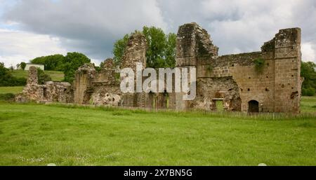 A view of the ruined abbey at Savigny-le-Vieux, Manche, Normandy, France, Europe Stock Photo