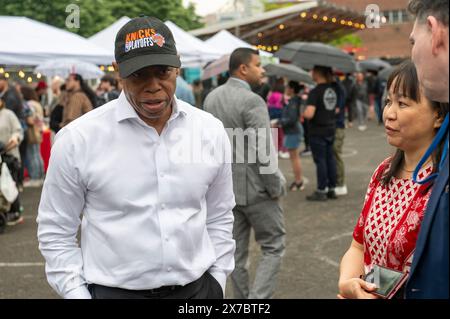 New York, New York, USA. 18th May, 2024. (NEW) Mayor Adams Delivers Remarks at Indonesian Festival. May 18, 2024, New York, New York, USA: New York City Mayor Eric Adams talks to New Yorkers at the Indonesian Culinary Enthusiasts, Inc.'s ''First Night Festival'' at Culture Lab, Long Island City on May 18, 2024 in the Queens Borough of New York City. (Credit: M10s/TheNews2) (Foto: M10s/Thenews2/Zumapress) (Credit Image: © Ron Adar/TheNEWS2 via ZUMA Press Wire) EDITORIAL USAGE ONLY! Not for Commercial USAGE! Stock Photo