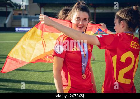 Malmö, Sweden. 18th May, 2024. Players of Spain celebrate winning the UEFA Women's Under-17 EURO Championship final between England and Spain at Malmö Idrottsplats in Malmö. (Photo Credit: Gonzales Photo/Alamy Live News Stock Photo