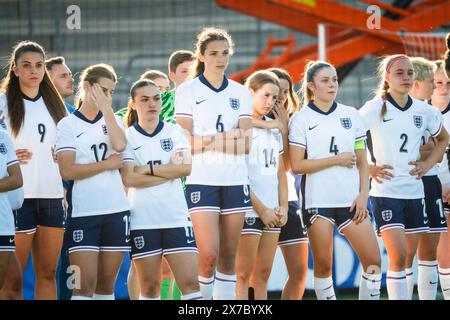 Malmö, Sweden. 18th May, 2024. Disappointed players of England seen after the UEFA Women's Under-17 EURO Championship final between England and Spain at Malmö Idrottsplats in Malmö. (Photo Credit: Gonzales Photo/Alamy Live News Stock Photo