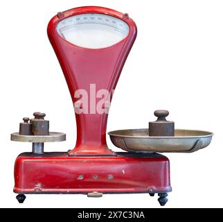 Retro Vintage Italian Metal Weighing Scales, Isolated On A White Background Stock Photo