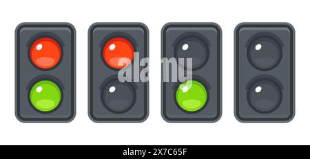 Traffic light icon set with red and green light. Vector clip art illustration in simple cartoon style. Stock Vector