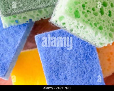 Scrubbing Close-Up. Close-up of sponges showing detailed porous surface. Uses for Blog posts on cleaning, product reviews. Stock Photo