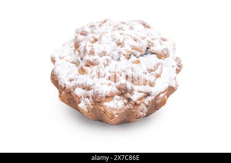 sweet cake powdered with chocolate and sugar on a white isolated background. Stock Photo