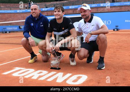 Fancesco Passaro (Italy) winner of the 2nd Open Piemonte Intesa San Paolo with his staff  during  2024 Piemonte Open Intesa San Paolo, International Tennis match in Turin, Italy, May 19 2024 Stock Photo