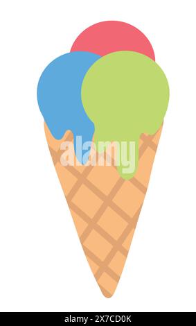 Vector illustration of triple ice cream scoops in striped and pink ...