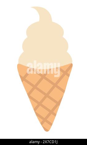 Ice cream in waffle cone. Creme brulee. Summer time sweet food. Vector flat illustration. Stock Vector