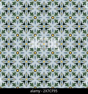 Seamless colorful patchwork tile with Islam, Arabic, Indian, ottoman motifs. Majolica pottery tile. Portuguese and Spain decor. Ceramic tile in talave Stock Vector