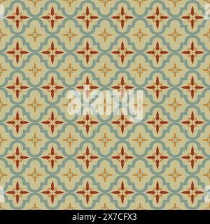 Seamless colorful patchwork from Azulejo tiles. Portuguese and Spain decor. Islam, Arabic, Indian, Ottoman motif. Vector vintage background Stock Vector