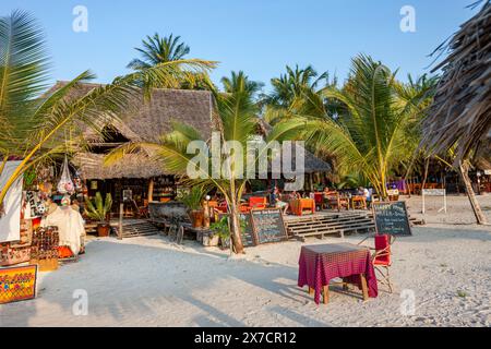 Tanzania, Zanzibar, Ras Nungwi, Small café restaurant on the beach Stock Photo