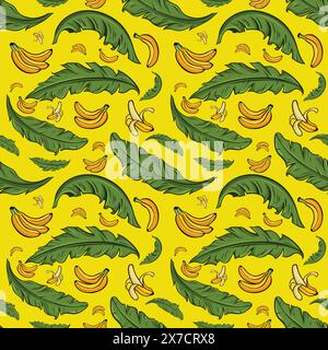 Seamless bananas pattern. Banana Leaf Vector Illustration Stock Vector