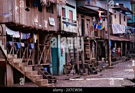 Shacks in the Peruvian slum shanty town of Belen near Iquitos. Stock Photo