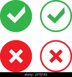 Green check mark and red cross mark. Validation and refusal icons Stock Vector
