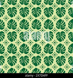 Scribble monstera leaves tropical seamless pattern. monstera vector Stock Vector