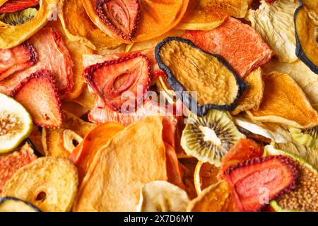 Background of various dried fruits ,flat lay,top view. Stock Photo