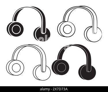 Headphones vector illustration. Silhouette, black and white, white and black and transparent background Stock Vector