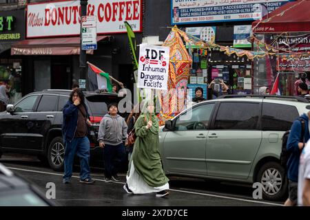 BROOKLYN, NEW YORK - MAY 18: Hundreds of pro-Palestinian demonstrators participate in a rally and march to commemorate the 76th anniversary of Nakba Day on Wednesday, May 18, 2024 in the Brooklyn borough of New York City. The Nakba, meaning 'catastrophe' in Arabic, is marked every year by Palestinians on May 15 to remember the expulsion of hundreds of thousands from their homes and lands in 1948 after the founding of Israel. (Photo by Michael Nigro/Sipa USA) Credit: Sipa USA/Alamy Live News Stock Photo