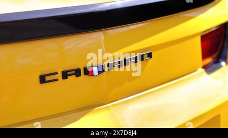 Back view of yellow Chevrolet Camaro Stock Photo