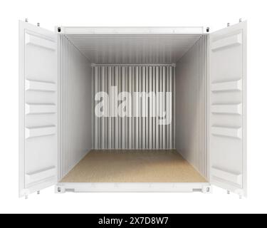 Container Front Openview 3d render illustration of a opened cargo container. Perspective front ...