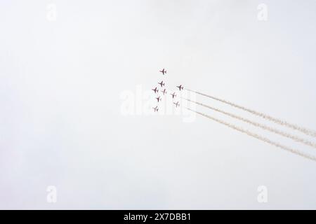 Palio Faliro,Greece -May 18,2024.RAF bitish acrobatic display team The Red Arrows perform at Palio Faliro,Greece Stock Photo