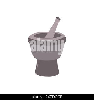 Mortar bowl with pestle. Grinder bowl. Kitchen tool. Simple vector hand drawn illustration, isolated on white background. Stock Vector