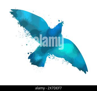 silhouette of a blue bird with blots. hand drawing. Not AI, Vector illustration Stock Vector