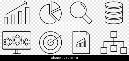 Data analytics outline icon set. Vector illustration isolated on transparent background Stock Vector