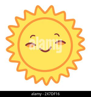 Cute sun. Sunshine emoji, cute smiling face. Vector illustration isolated on white background Stock Vector