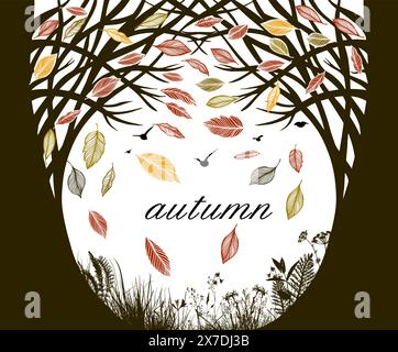 Autumn trees graphic. Hand drawing. Not AI. Vector illustration Stock Vector