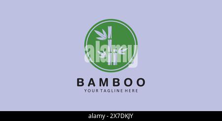 Bamboo logo with emblem icon design, minimalist bamboo illustration Green bamboo tree vector design. Bamboo stem logo type Stock Vector