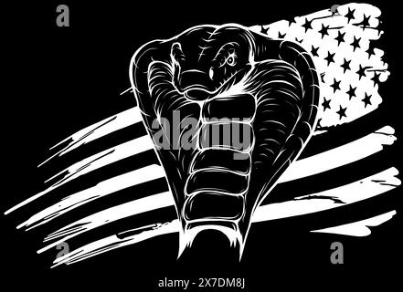 cobra snake head in white line on black background Stock Vector