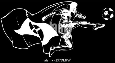 Soccer player in white line on black backgroundvector Stock Vector