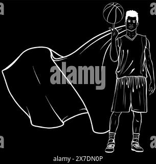 Basketball player in white line on black background Stock Vector