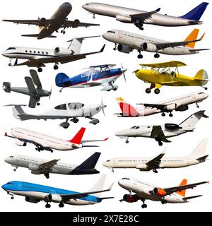 Collage of different civil airplanes Stock Photo