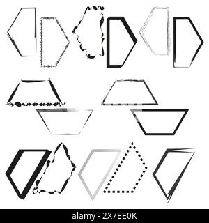 Assorted geometric shapes set. Distressed and clean edges. Vector design elements. Stock Vector