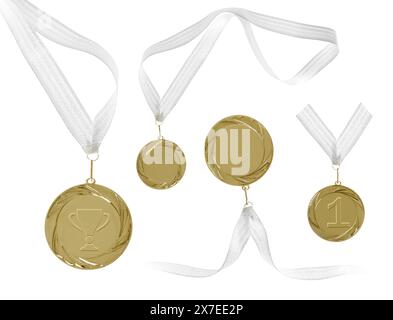 Gold Medals With Ribbons Isolated On White, Set Stock Photo - Alamy