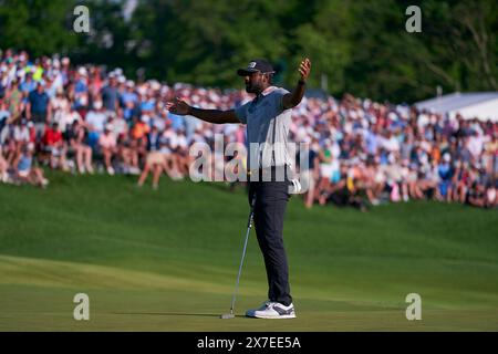 Sahit Theegala of the United States celebrates his birdie in 18th hole during Fourth Round of the 2024 PGA Championship at Valhalla Golf Club on May 1 Stock Photo