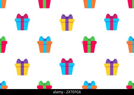 Pattern with colorful gift boxes. Ideal for childrens projects, holiday cards, packaging, textiles and many other designs. Vector illustration. Stock Vector