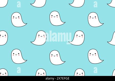 Halloween pattern with cute ghosts. Ideal for childrens projects, holiday cards, packaging, textiles and many other designs. Vector illustration. Stock Vector