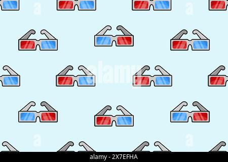 Pattern with cartoon 3D glasses. Ideal for childrens projects, holiday cards, packaging, textiles and many other designs. Vector illustration. Stock Vector