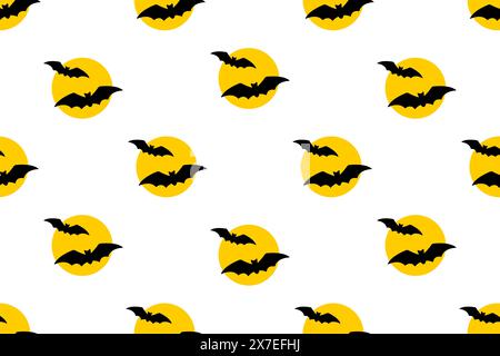 Halloween pattern with moon and bats silhouettes. Ideal for childrens projects, holiday cards, packaging, textiles and many other designs. Vector illu Stock Vector