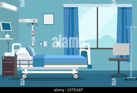 Interior Landscape of Hospital Inpatient Room with Bed and Health Medical Equipments Stock Vector