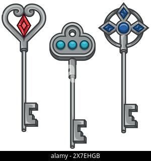 Vector design of keys for old locks, locksmith keys Stock Vector